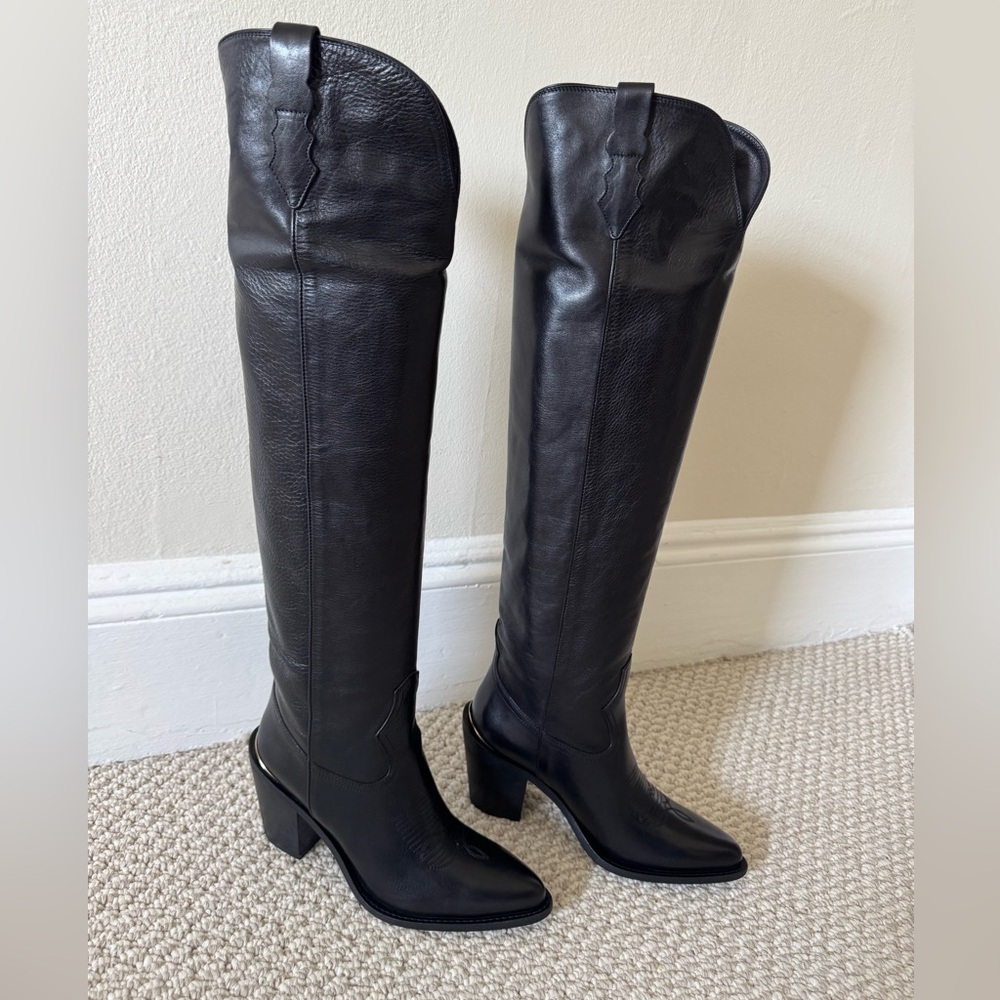 Partlow Black Leather Knee-High Boots